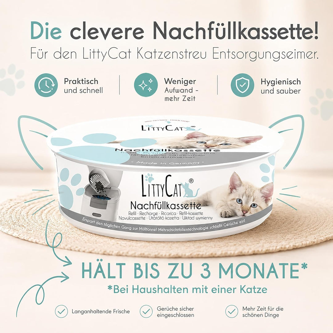 Littycat Katzenstreu Entsorgungseimer mit Schaufel - inkl. Nachfüllkassette - Katzenklo Mülleimer we