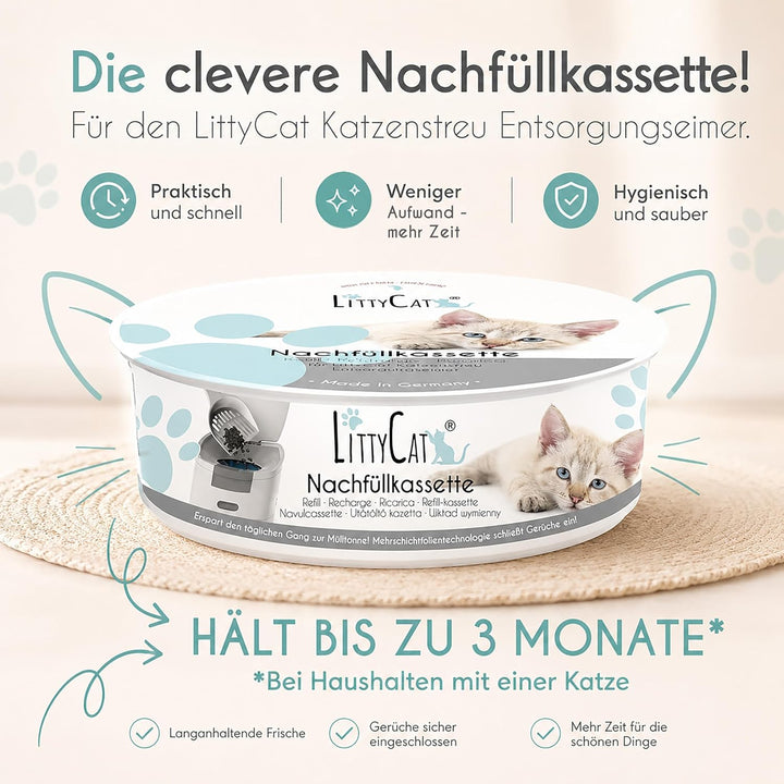 Littycat Katzenstreu Entsorgungseimer mit Schaufel - inkl. Nachfüllkassette - Katzenklo Mülleimer we