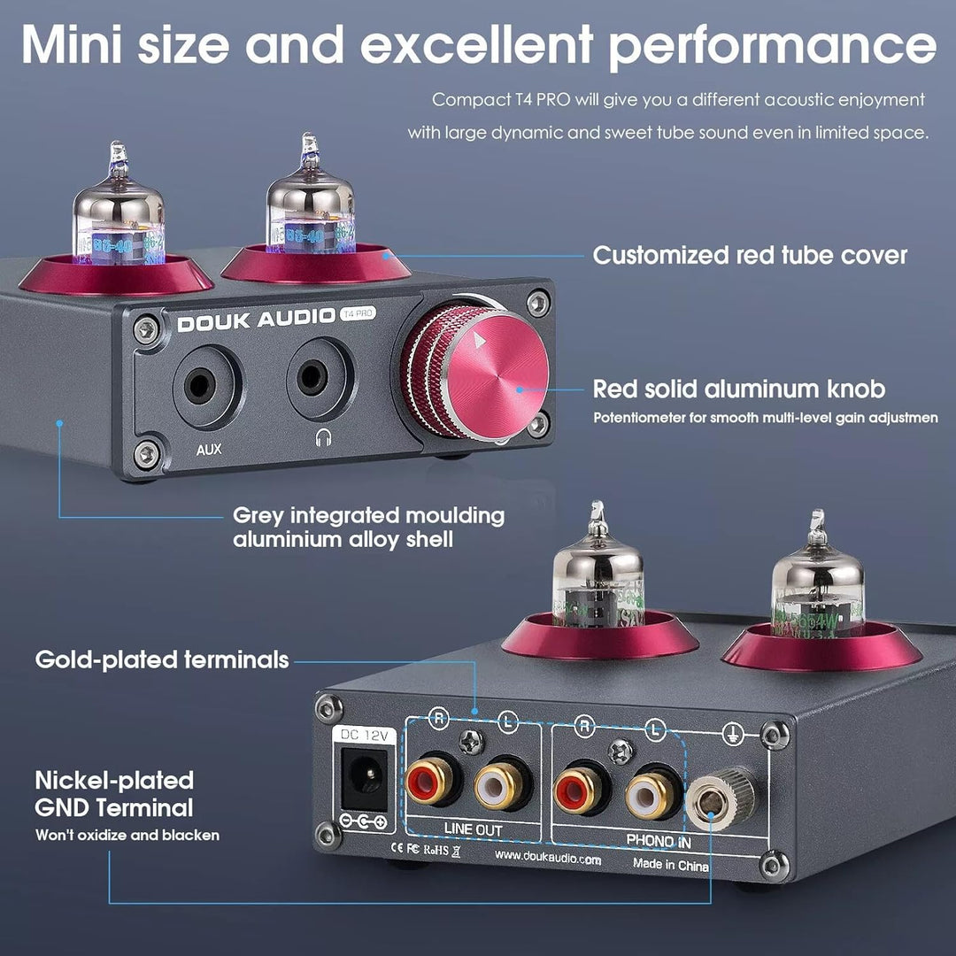 Phono-Vorverstärker,Douk Audio T4 PRO Mini Valve Tube MM Phono Verstärker GE5654 Röhrenvorverstärker