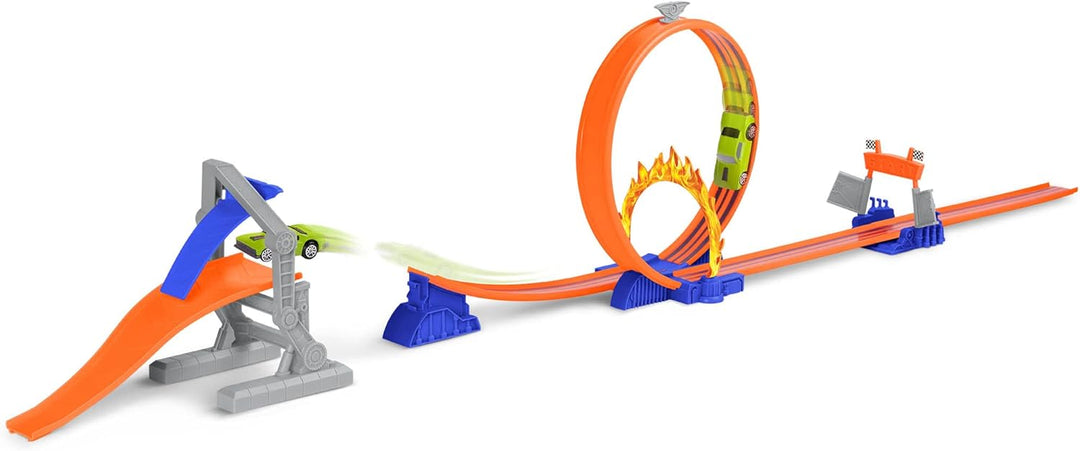 Driven Turbocharge Autorennbahn Stunt Jump Extreme – mit Rennauto, Looping, Feuerring, Bahnen, Rampe