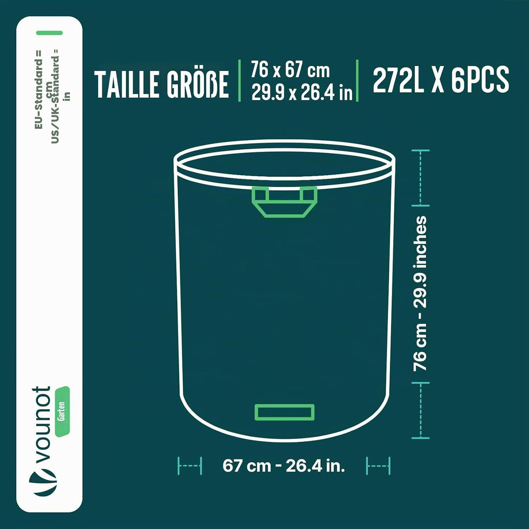 VOUNOT Gartenabfallsack 272 Liter, 6er Gartensäcke für Grünabfall, Selbststehend und Falt, Laubsack