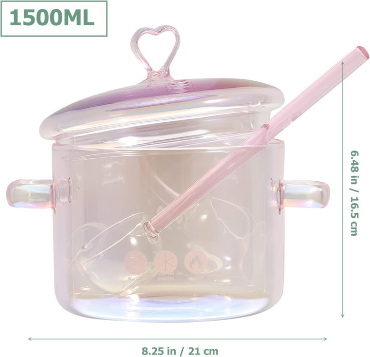 UPKOCH Pfannensets Glastopf Mit Deckel: Glas Mit Löffel 1. 5L Antihaftbeschichteter Suppentopf Sauce