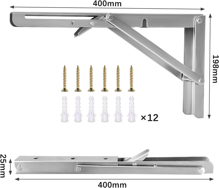 Klappkonsole 400MM, 2 Stück Klappkonsole Schwerlast, Edelstahl Klapptisch Wand, Klappregalhalterunge