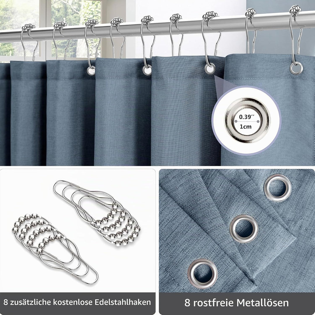 VANZAVANZU Duschvorhang Leinen mit Metall Duschvorhangringe Stoff Textil Badewannenvorhang Anti Schi