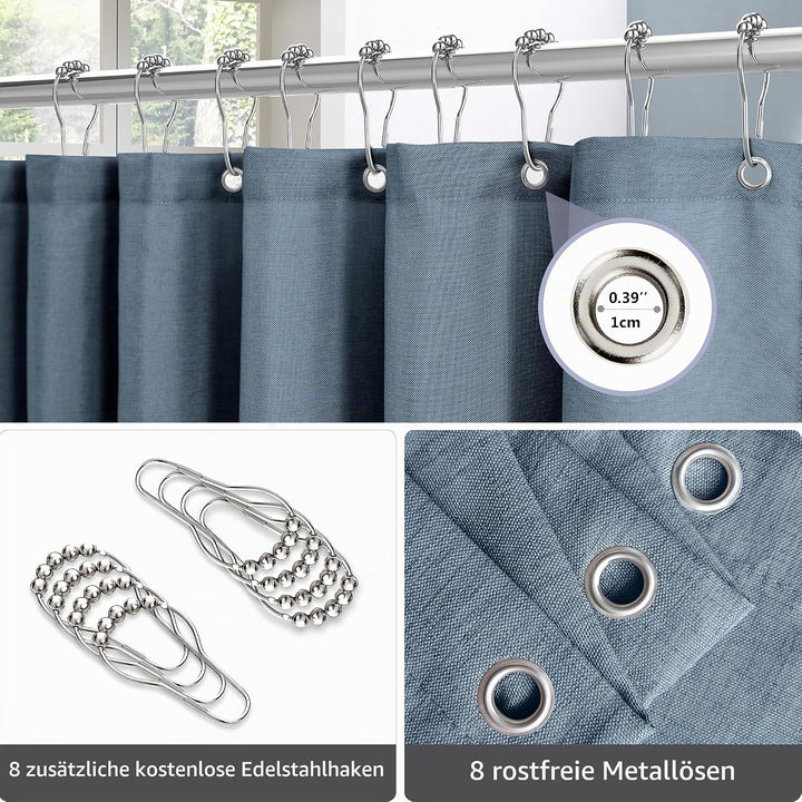 VANZAVANZU Duschvorhang Leinen mit Metall Duschvorhangringe Stoff Textil Badewannenvorhang Anti Schi