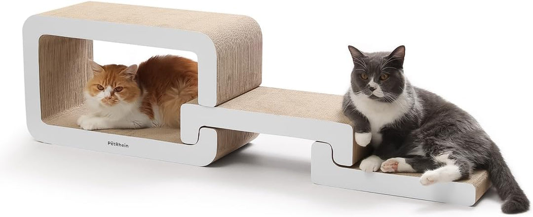 PetRhein 3-in-1 Kratzbrett, Gross XXL Kratzpappe für Katzen,Multifunktionales Kratzmöbel mit Rampe &