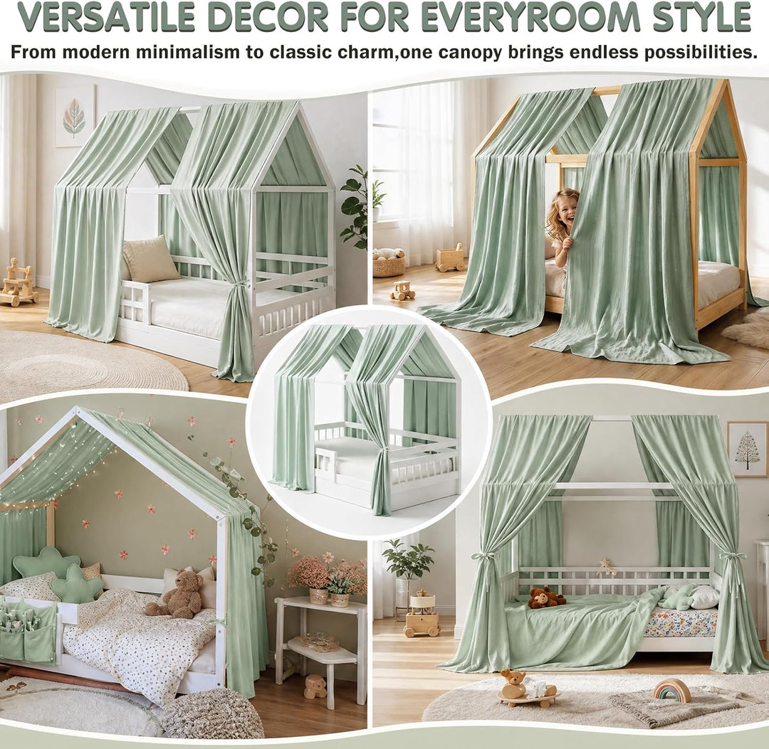 Hausbett Himmel, 2 Stück Betthimmel Hausbett Musselin für Hausbetten Mädchen &amp; Jungen, Bett Vorhang