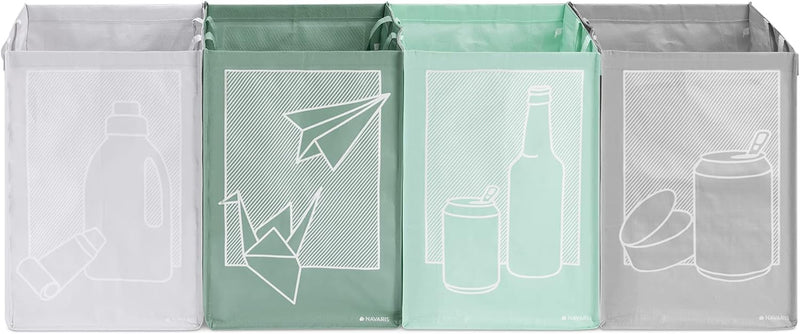 Navaris 4er Set Recycling Taschen für Glas Plastik Metall und Papier - 4fach Mülleimer Müllsortierer