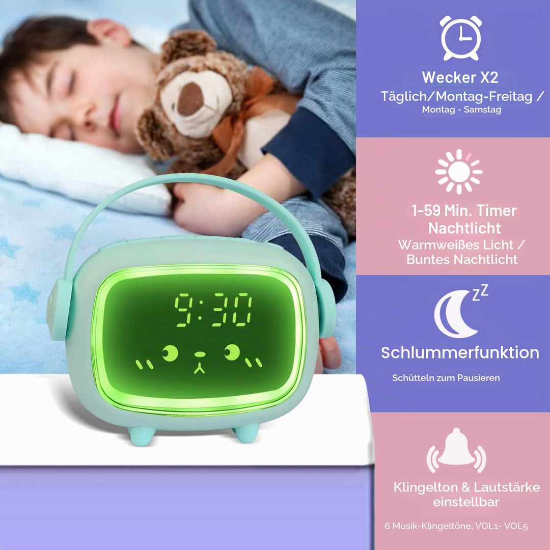 Kinderwecker Digital mit Nachtlicht Snooze,Aufladbarer Wecker für Mädchen Jungen,6 Klingeltöne,Count
