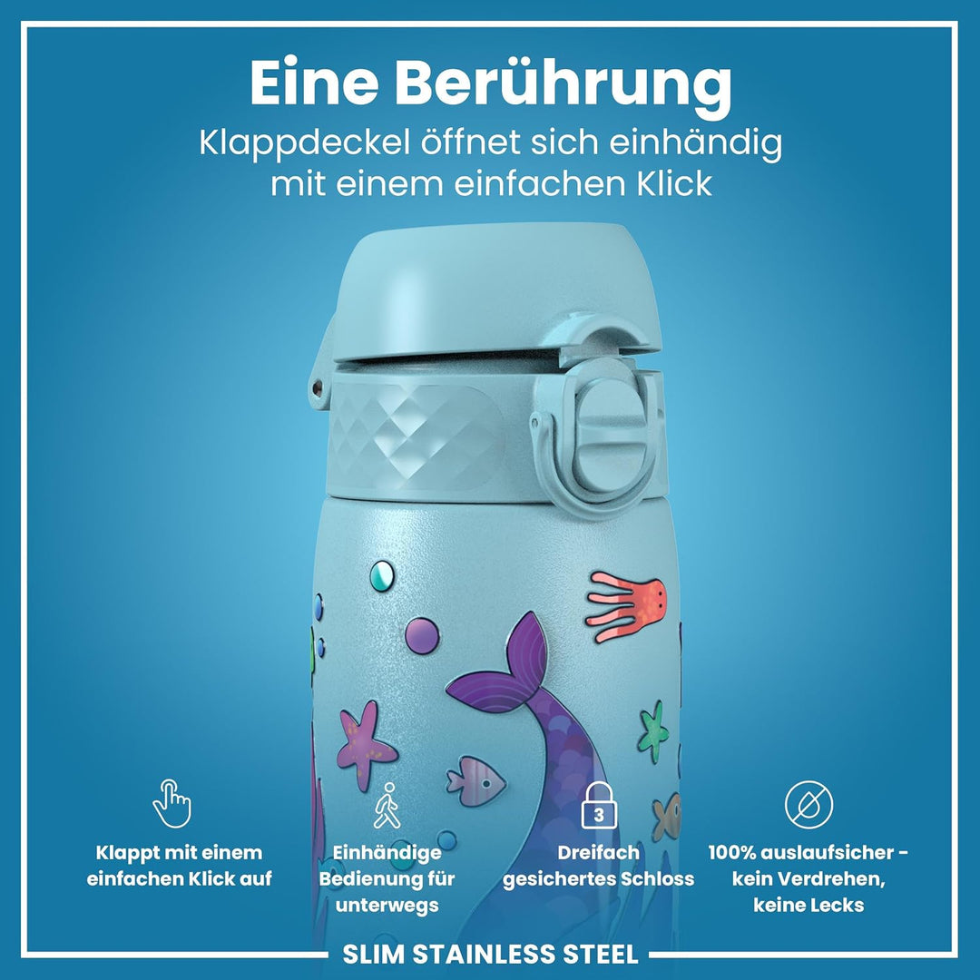 ion8 Leicht Stahl-Trinkflasche, 600 ml, Nicht Isoliert Auslaufsicher, Einhandöffnung, Sichere Verrie