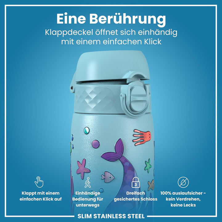 ion8 Leicht Stahl-Trinkflasche, 600 ml, Nicht Isoliert Auslaufsicher, Einhandöffnung, Sichere Verrie