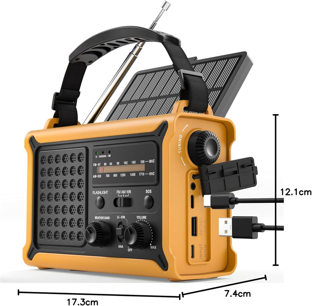 ROCAM 12000mAh Kurbelradio, Notfallradio mit 8500mm² Solarpanel & 650mA Handkurbel, Tragbar Solar Dy