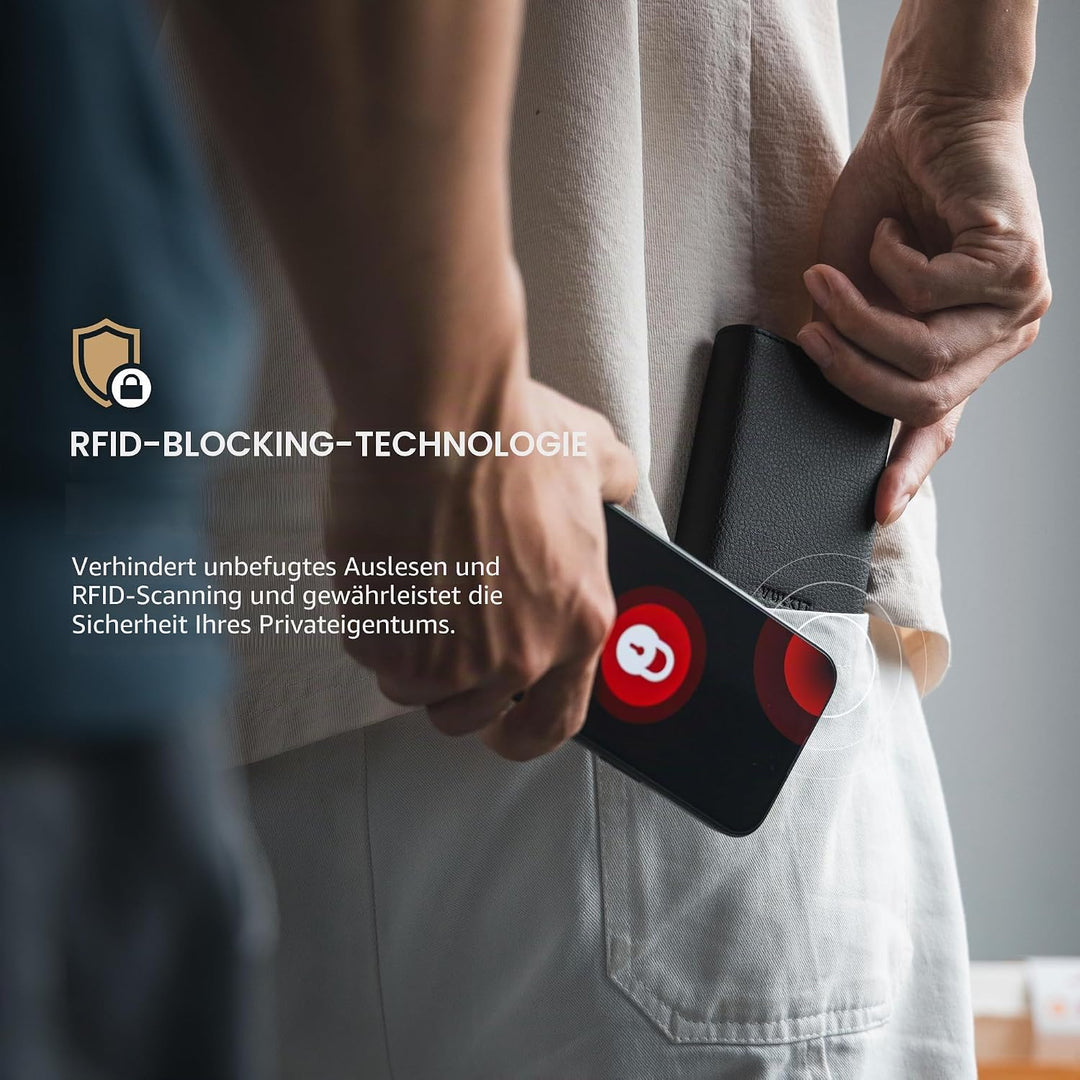 VULKIT Kreditkartenetui RFID-blockierende Pop-Up-Kartentasche aus Echtem Leder mit Geldscheinfach, A