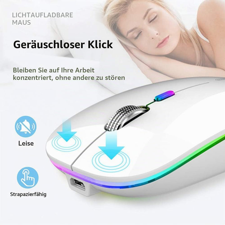 Uiosmuph G12 Maus Kabellos, LED 2.4G Leise Funkmaus Wiederaufladbar Wireless Mousemit Nano-USB-Empfä