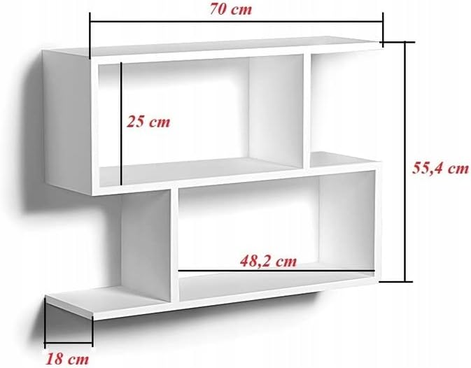 KUBUTKU Dekorativ Wandregal mit 2 Böden 70x55x18 Design Skandinavischer Modern für Wohnzimmer Küche