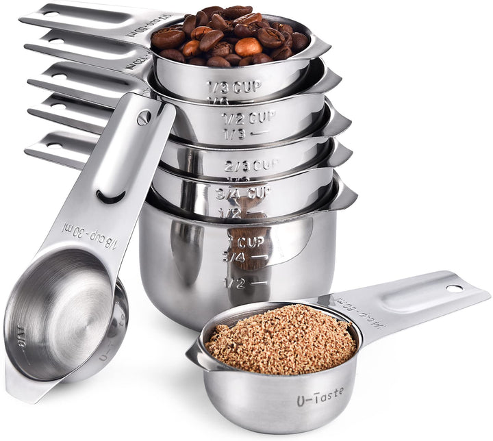 U-Taste 18/8 Edelstahl Messbecher 7 Stück, Cup Messbecher mit Breiter Griff zum Backen Kochen Küche