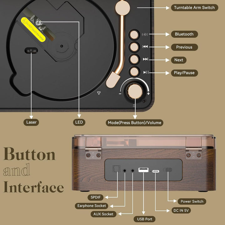 KOVCDVI CD Player Bluetooth Retro Radio mit CD Player mit Lautsprecher Unterstützung USB & AUX-Wiede