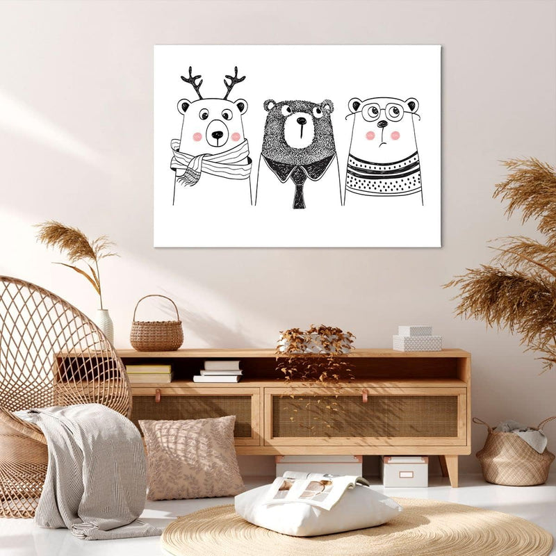 Bilder auf Leinwand 100x70cm Leinwandbild mit Rahmen Spass süss Teddybär Gross Wanddeko Bild Schlafz