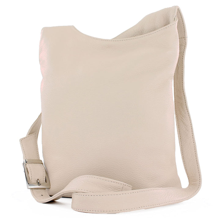 modamoda de - T221 - ital. Umhängetasche Schultertasche Medium aus Leder Creme, Creme