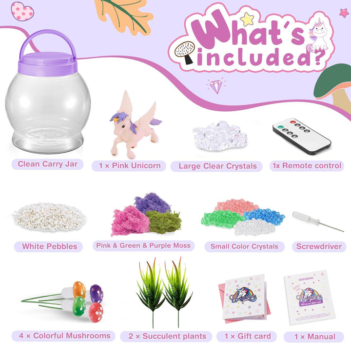 DIY Einhorn Geschenk für Mädchen,Terrarien Kit Licht Mit Pflanzen Garten Einhorn Spielzeug für 3 4 5