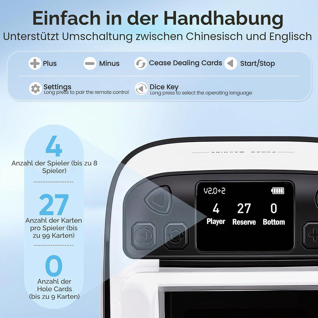 Automatischer Karten Austeiler mit 4 Fernbedienungen, 360° Drehung für 1–4 Decks, Karten Verteiler,