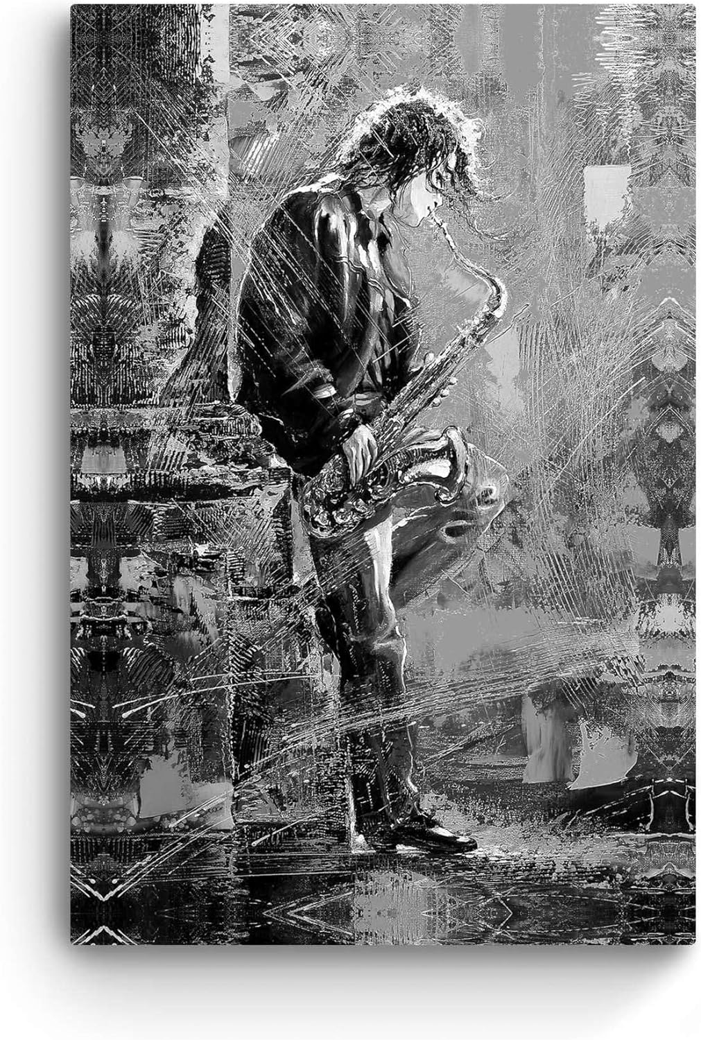 Startonight Leinwandbilder Schwarz und Weiss Junges Singen am Saxophon, Doppelansicht Überraschung M