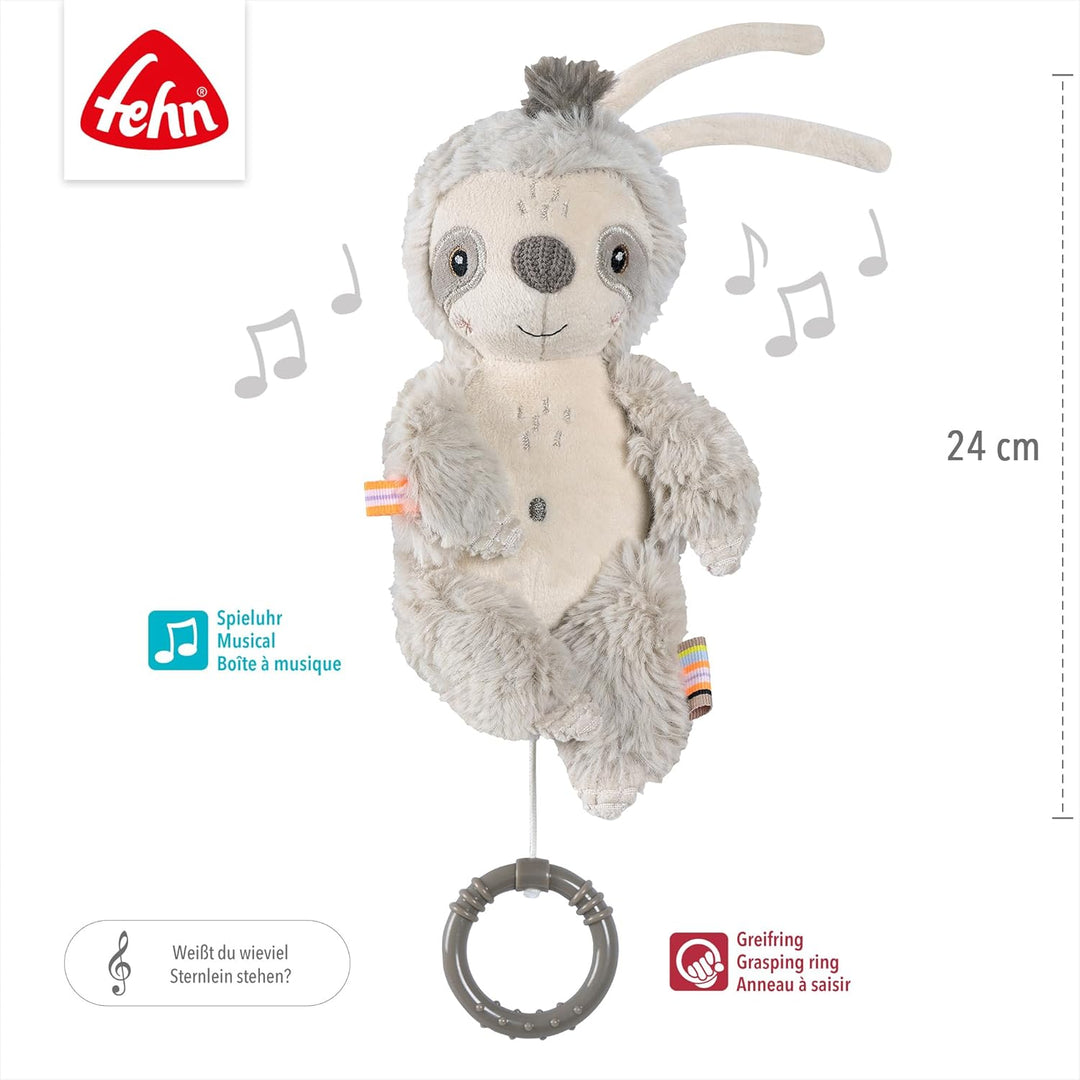 Fehn Mini-Spieluhr Faultier – Kuscheltier & Einschlafhilfe: Aufzieh-Spieluhr mit sanfter Melodie Wei
