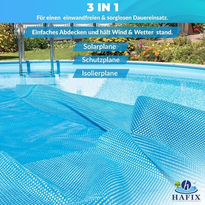 HAFIX® Solarplane Cover für runde und eckige Pools. Poolplane Solarpoolheizer in blau. Solarabdeckpl