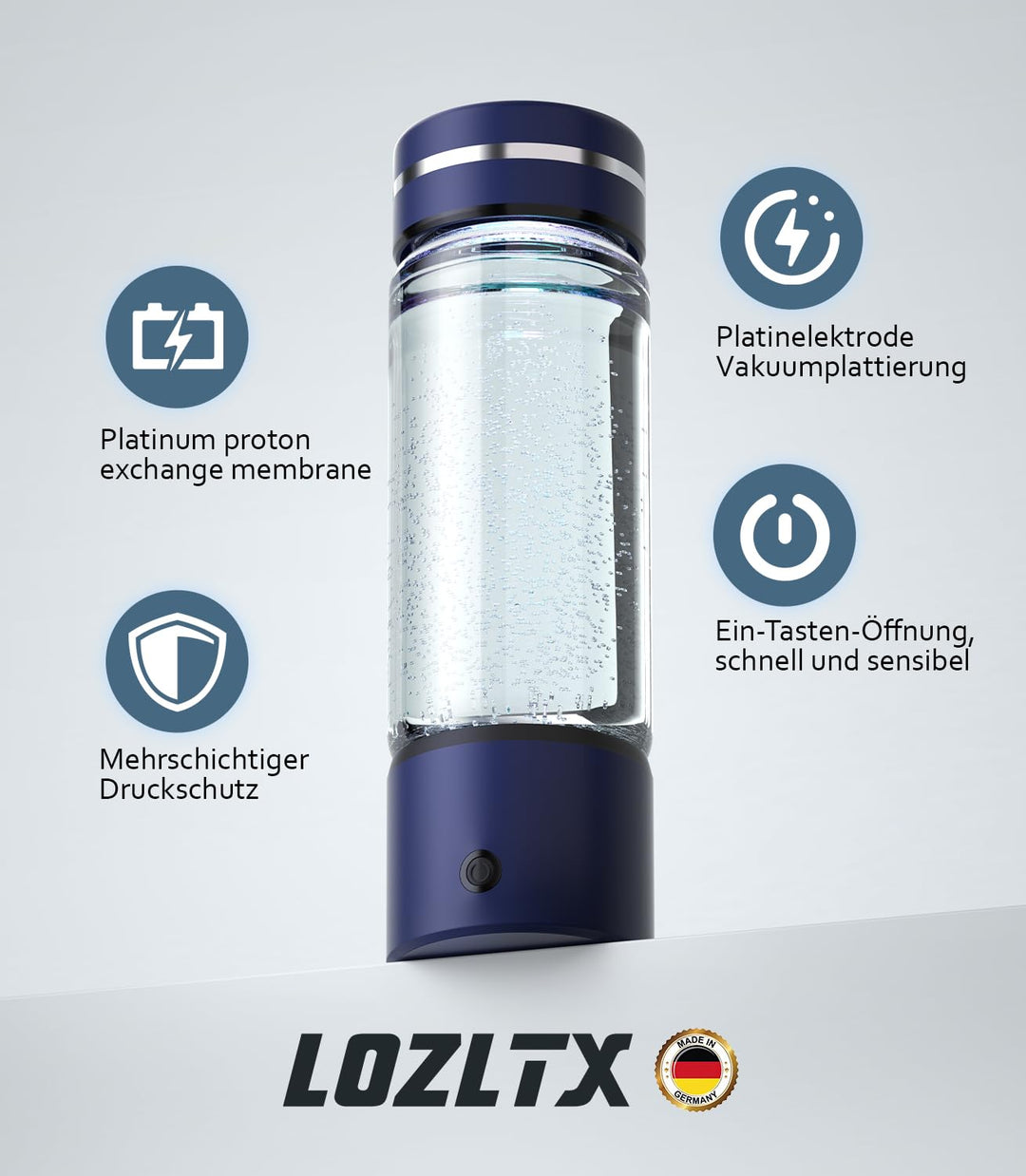 Hochwertige Wasserstoff Wasserflasche【24h stabile H₂-Aktivität & SPE-Technologie】【SilberTec 360° – 9
