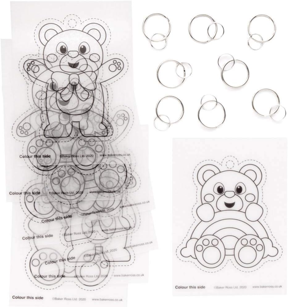 Baker Ross FE358 Teddybär Schrumpffolie Schlüsselanhänger - 8er Pack, Bastelset für Kinder zum Ausma