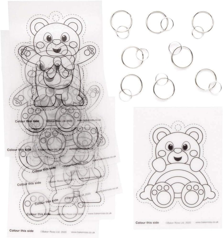 Baker Ross FE358 Teddybär Schrumpffolie Schlüsselanhänger - 8er Pack, Bastelset für Kinder zum Ausma