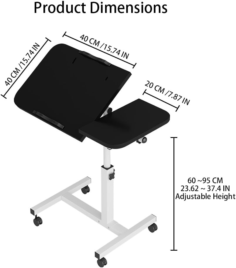60×40Cm Laptoptisch Höhenverstellbar Betttisch Auf Rollen Mit Kippbarer Tischplatte & Kantenschutz B