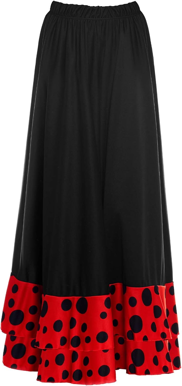 Flamenca-Rock für Damen, gepunktet, Volant, zweifarbig, Erwachsenengrössen: S bis XXL, rot, schwarz,