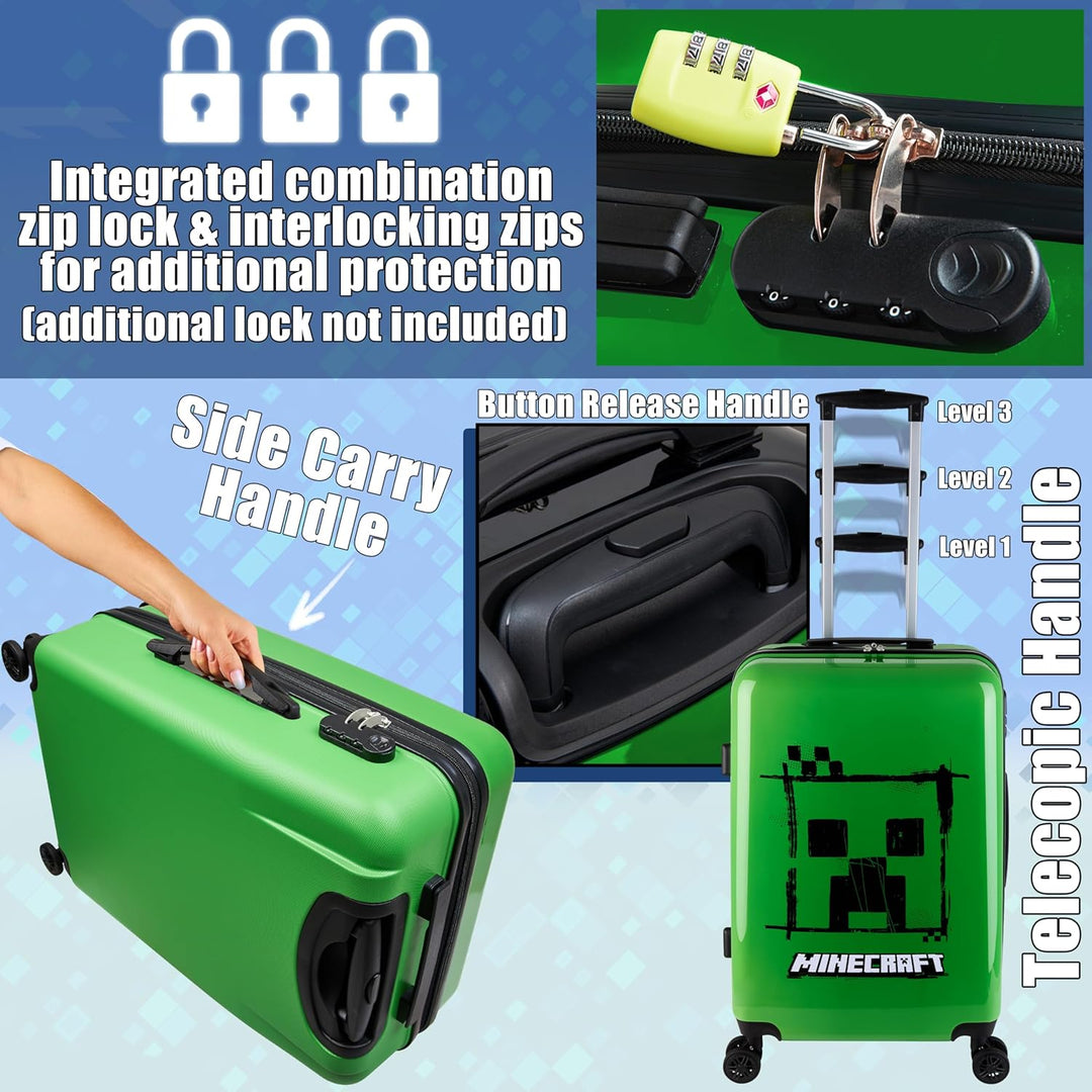 Minecraft Hartschalen Koffer Trolley Kinder Reisekoffer Leicht Reisetrolley 4 Rollen für Mädchen Jun