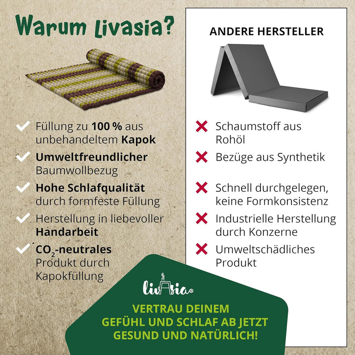 livasia Rollmatte Rollmatratze L-200x110x4,5cm, Gästebett Gästematratze 1 Person, Reisebett Kofferra