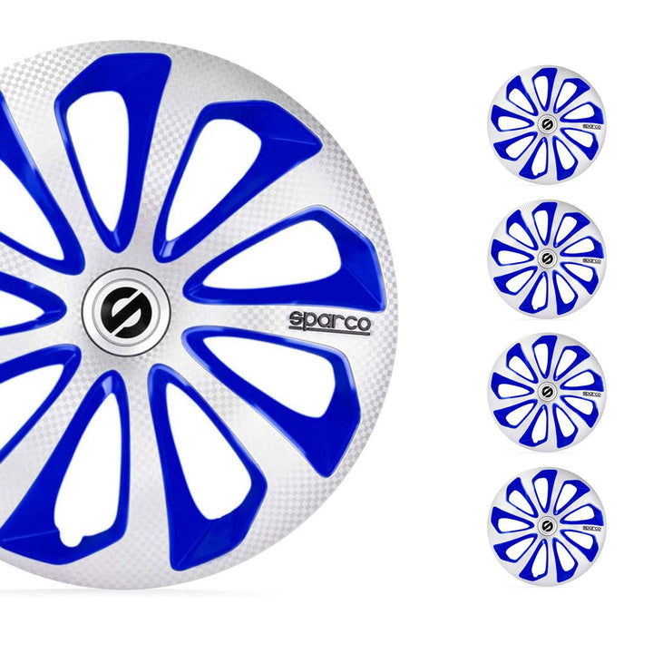 Satz Sparco Radzierblenden Sicilia 14-Zoll Silber/Blau/Karbon