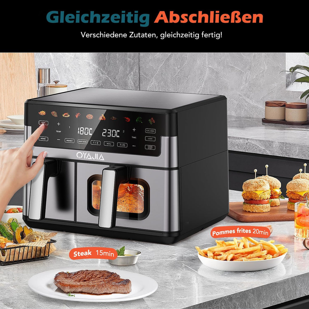 Airfryer Dual Basket 10L 2 Körbe 2 Gerichte Gleichzeitig Fertig Weniger Fett Energieeffizient Einfac