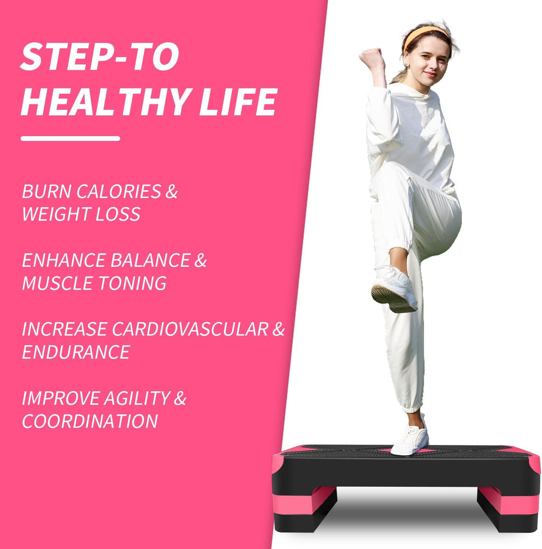 Aerobic Steppbrett Höhenverstellbar Stepper mit 3 Stufen 10/15/20cm, rutschfest Fitness Step-Bench f