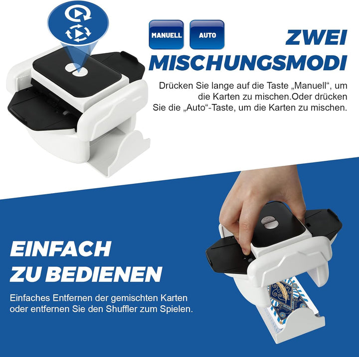 Kartenmischmaschine Elektrische für 1–2 Decks, Geräuscharmer und Wiederaufladbarer 3000mAh, Automati