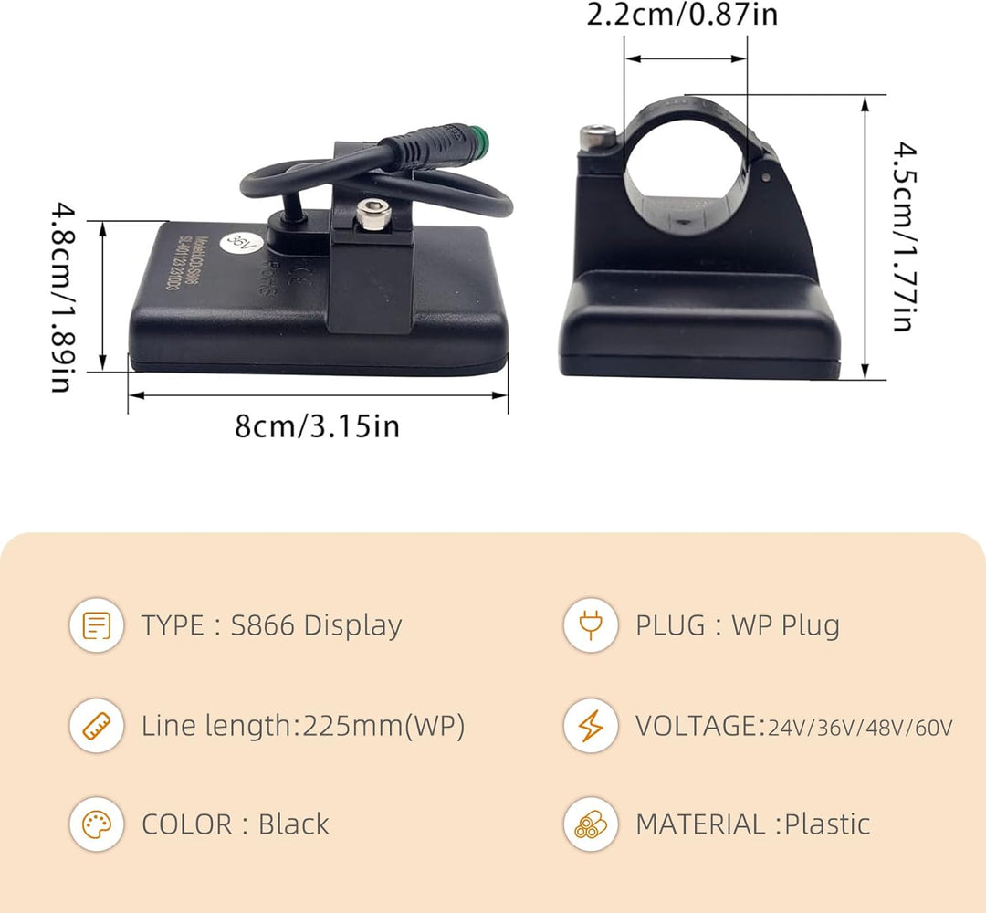 Elektrofahrrad S866 LCD Display, Elektrisches E Bike Display Messgerät 5 Pin und Wasserdichter Steck