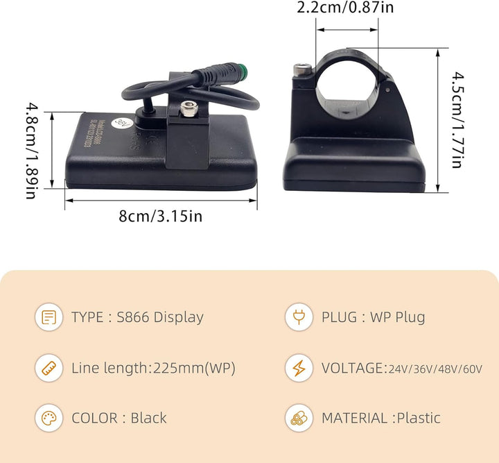 Elektrofahrrad S866 LCD Display, Elektrisches E Bike Display Messgerät 5 Pin und Wasserdichter Steck