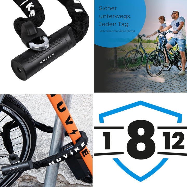 100 cm Fahrradschloss mit 3 Symmetrischen Schlüsseln Gehärteter Stahl Vierkantglieder 8x8 Sicherheit