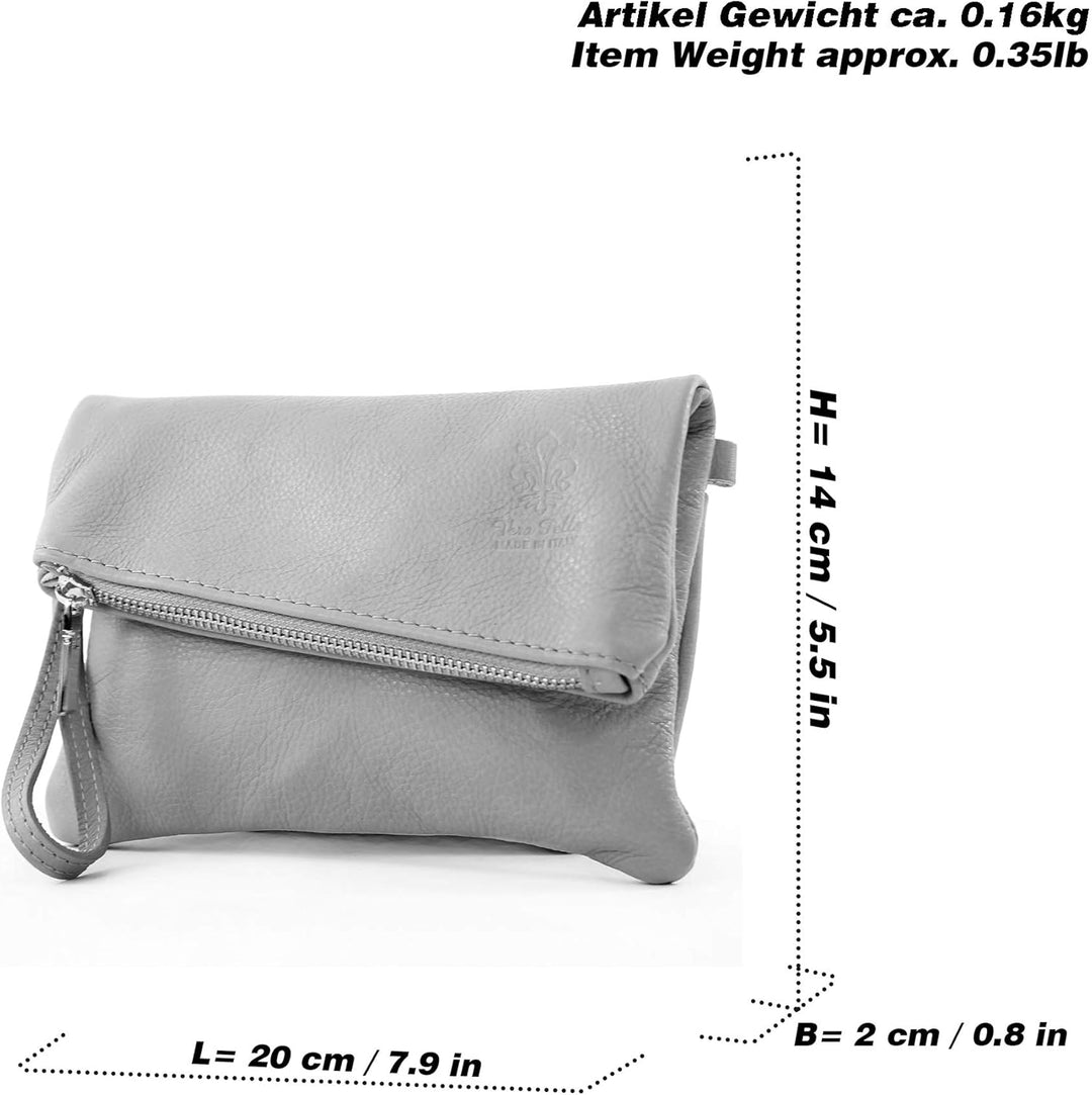 modamoda de - T95 - ital Handgelenktasche aus Nappaleder Mini Anthrazit-metallic, Anthrazit-metallic
