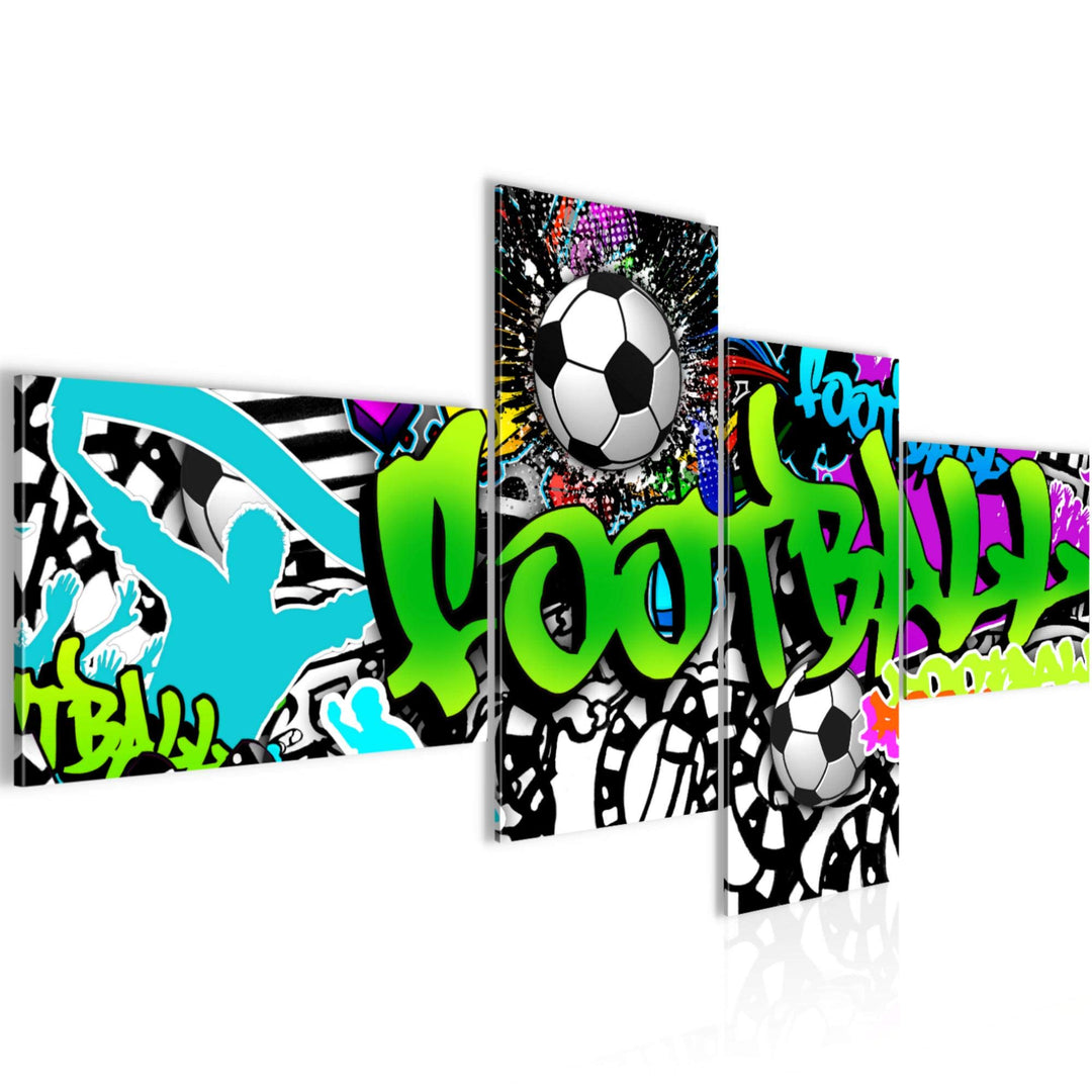Runa Art Bild Modern Fussball Graffiti - Made in Germany - Wandbilder Street Art Bunt 4 Teilig 40264