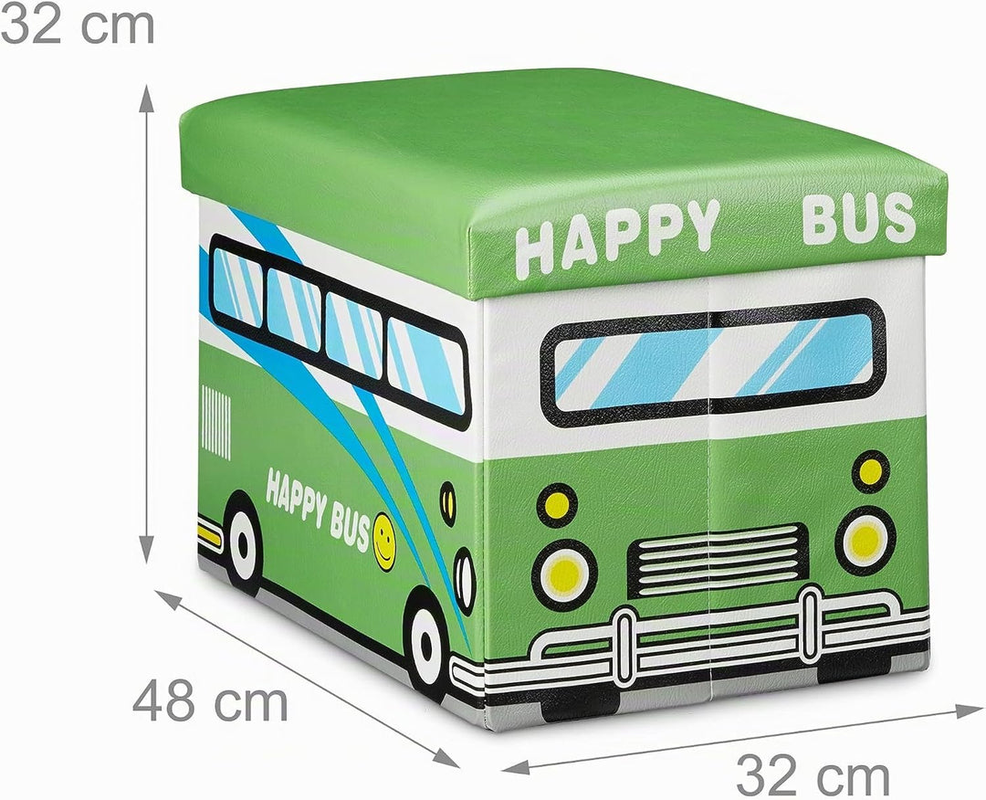 Relaxdays Faltbare Spielzeugkiste Happy Bus HBT 32 x 48 x 32 cm stabiler Kinder Sitzhocker als prakt