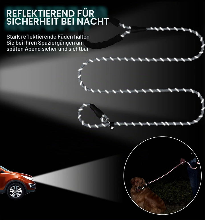 TagME Retrieverleine mit Zugstopp,Reflektierende Seilleine 185 cm Moxonleine,Weicher gepolsterter Gr