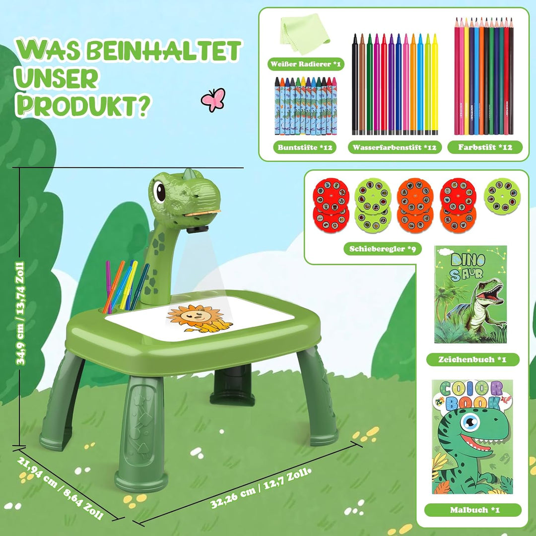 Dinosaurier Zeichenprojektor für Kinder mit 72 Mustern Kinder Projektor mit Bleistiften,Buntstiften,
