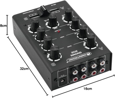 OMNITRONIC GNOME-202 Mini-Mixer schwarz | 2-Kanal-DJ-Mixer im Miniaturformat | Extrem leichter und k