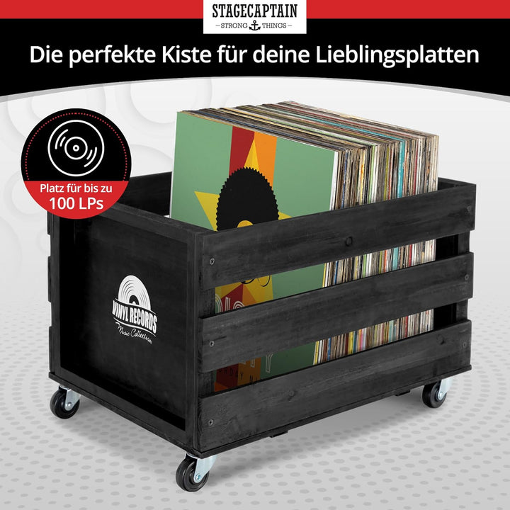 Stagecaptain SPK-100 BK Schallplattenkiste “Emil” - Aufbewahrungsbox für bis zu 100 LPs - aus Vollho