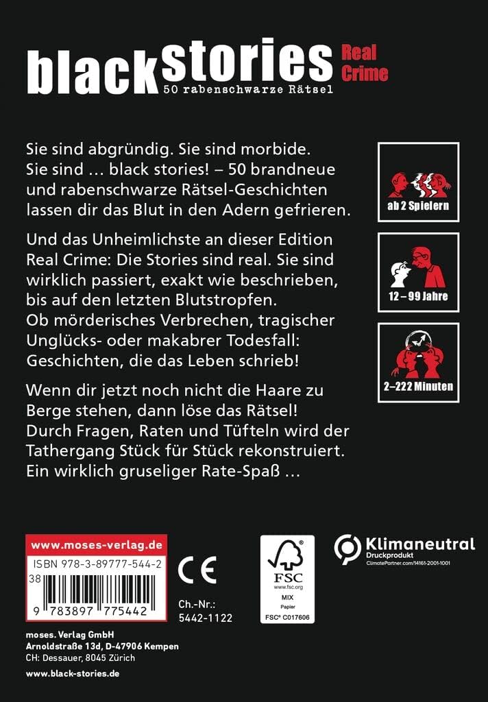 moses. 105442 black stories Real Crime Edition, 50 rabenschwarze Rätsel rund reale Kriminalfälle, Oh